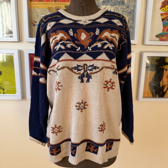 Vintage 90s Knit Beaded Sweater - Picture 1 of 10